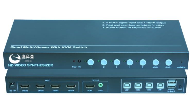 HDMI四畫面分割器（支持無縫切換、KVM、音頻）